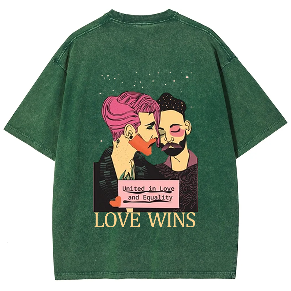United in Love and Equality Love Wins Unisex Fit Washed T-Shirt