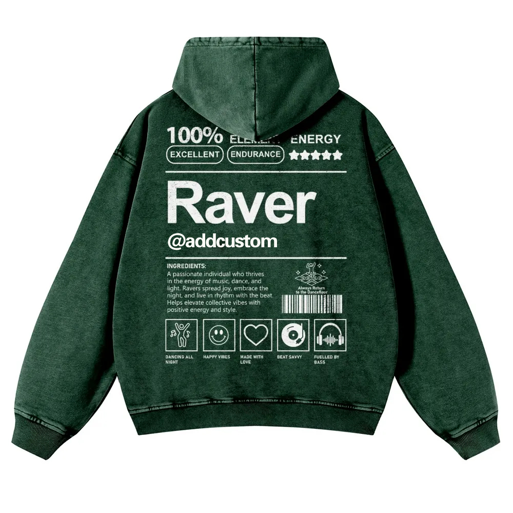 Addcustom Raver Casual Washed Hoodie wearishow