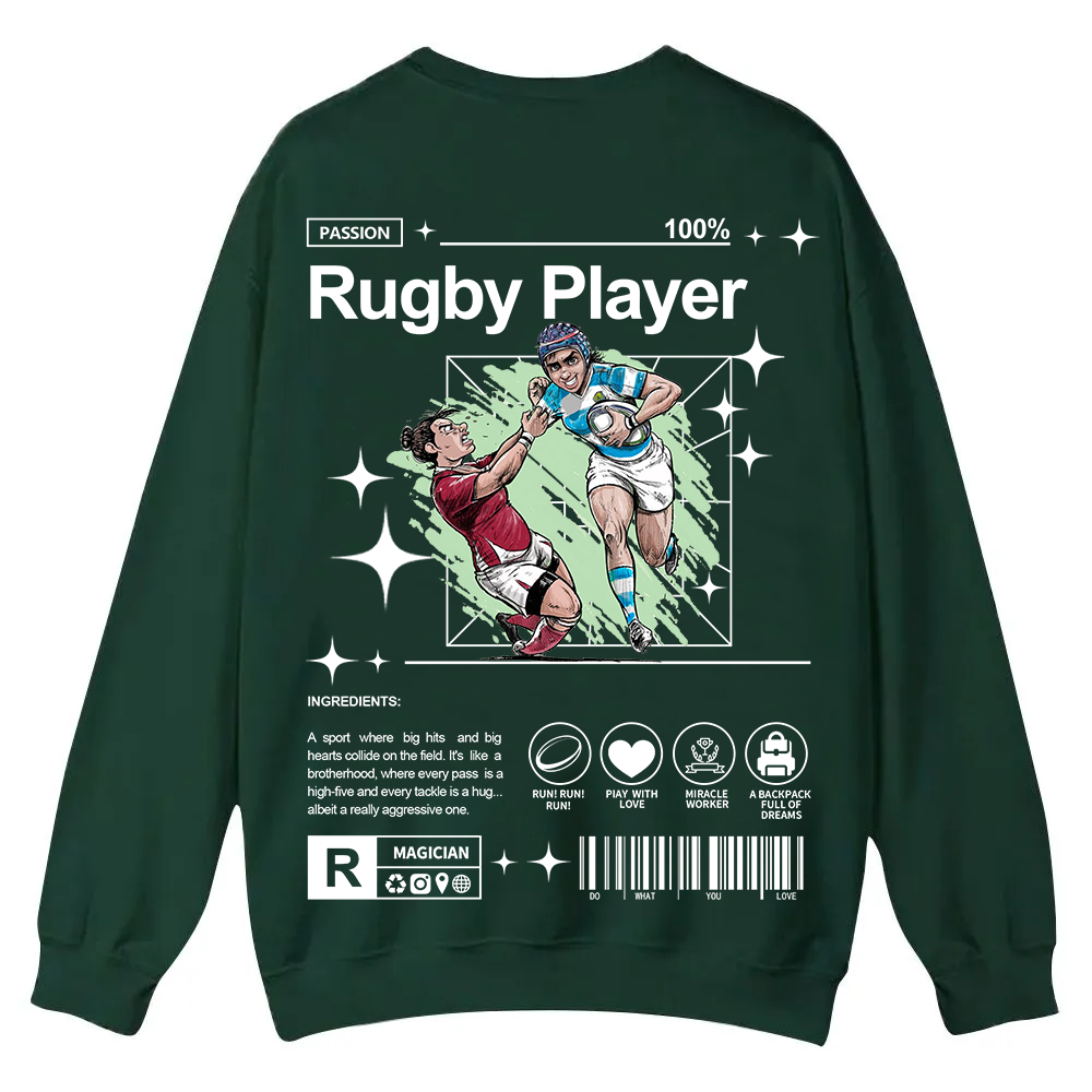 Rugby Player Casual Crewneck Sweatshirt wearishow