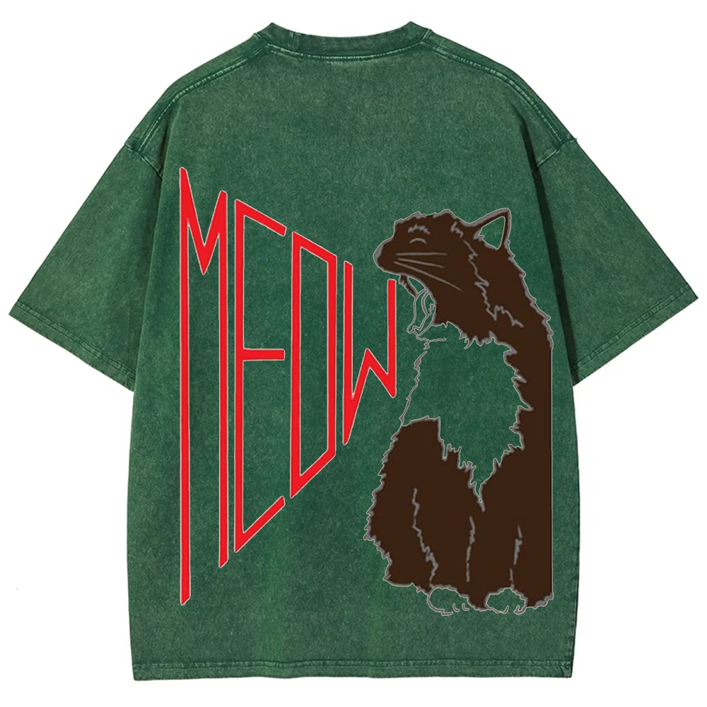 Meow Cat Print Casual  T-Shirt