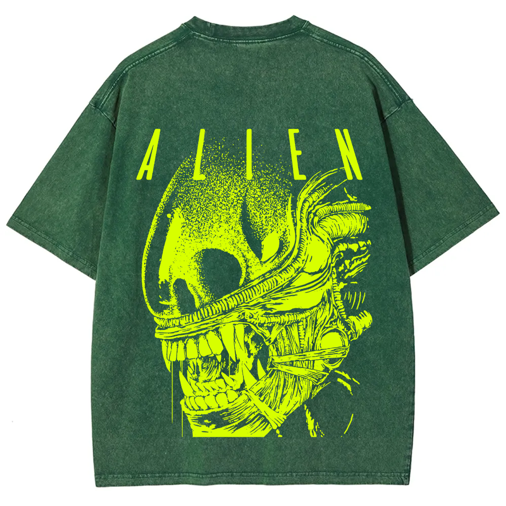 Unisex Vintage Washed Alien Movie Poster Prin T-Shirt