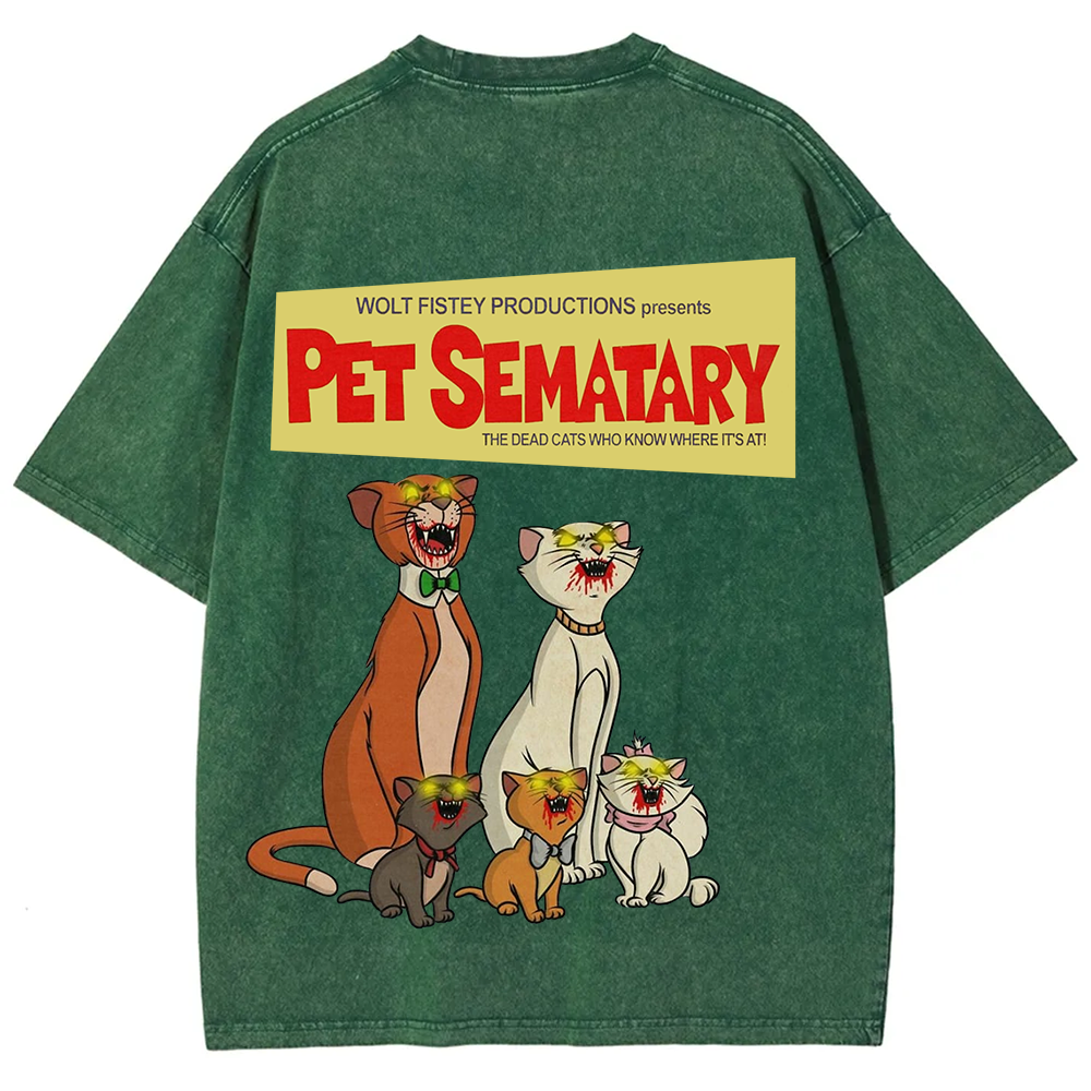 Unisex Vintage Halloween Zombie Cat Pet Sematary Art Print T-shirt