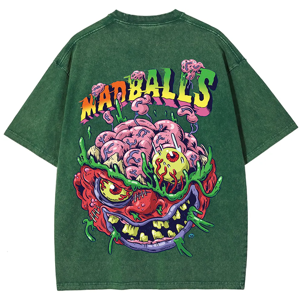 Unisex Blue Madballs Zombie Weird Print Casual  T-shirt