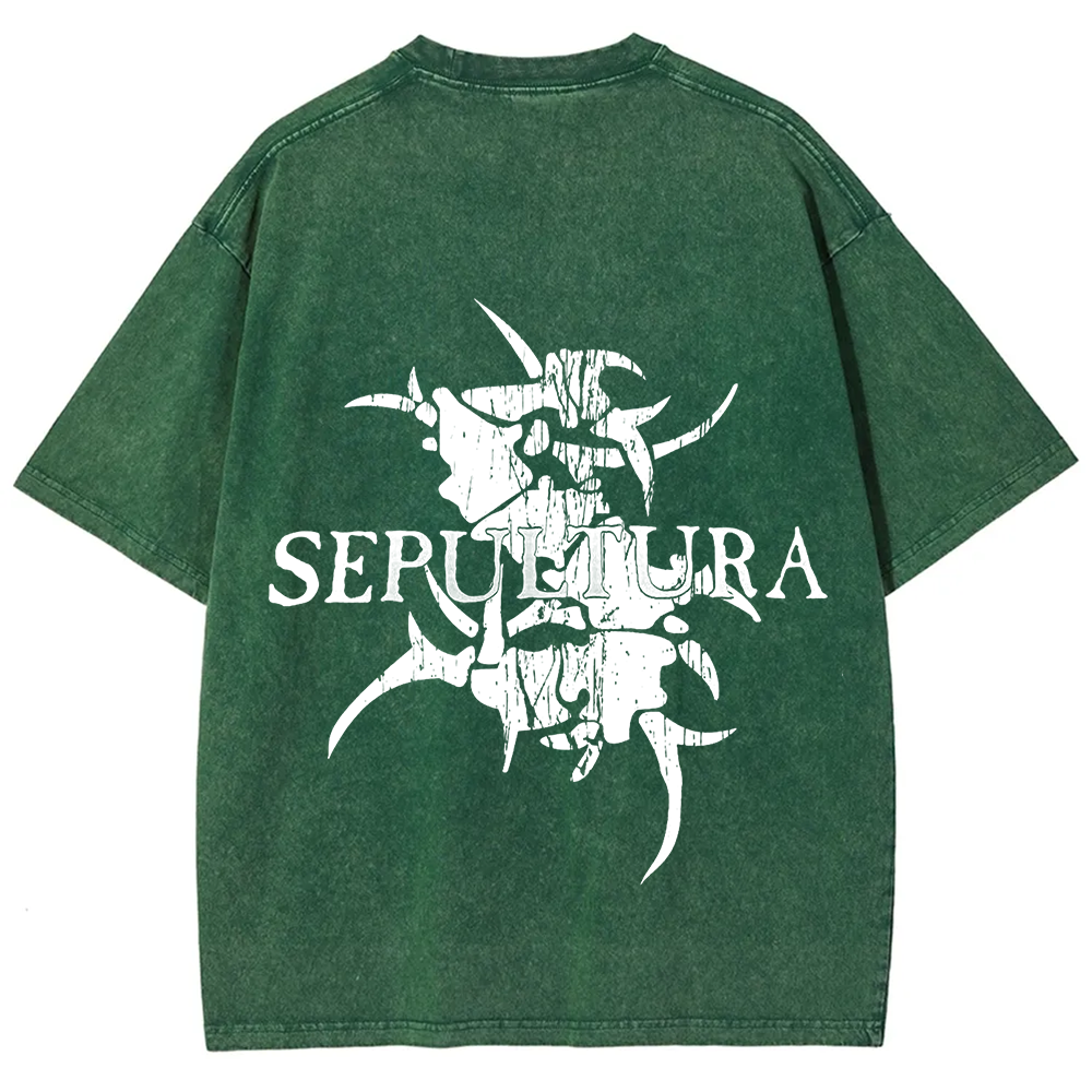 Unisex Vintage Washed Sepultura Heavy Metal Band T-shirt
