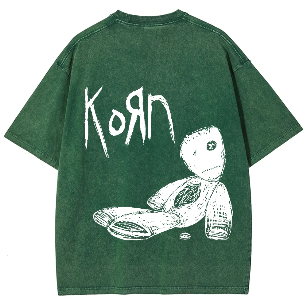 Unisex Vintage Washed Korn Metal Band  T-Shirt