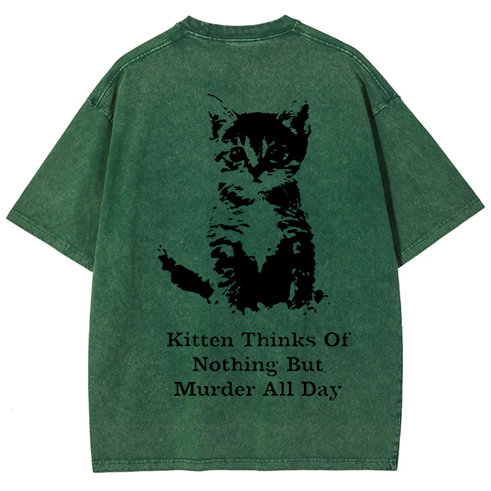 Kitten Thinks Of Nothing But Murder All Day Washed t-Shirt
