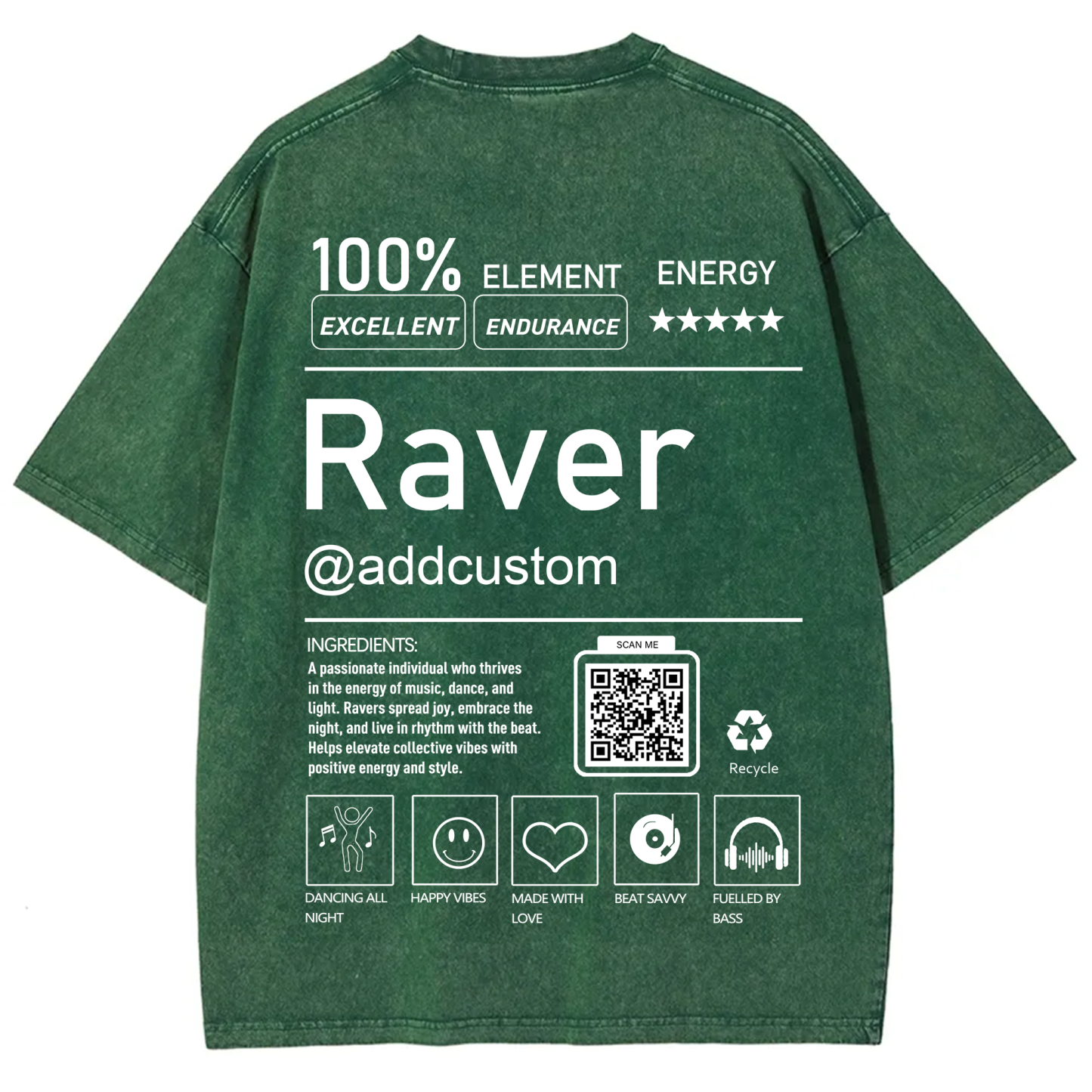 Addcustom QR Code Raver Unisex Fit Washed T-Shirt wearishow