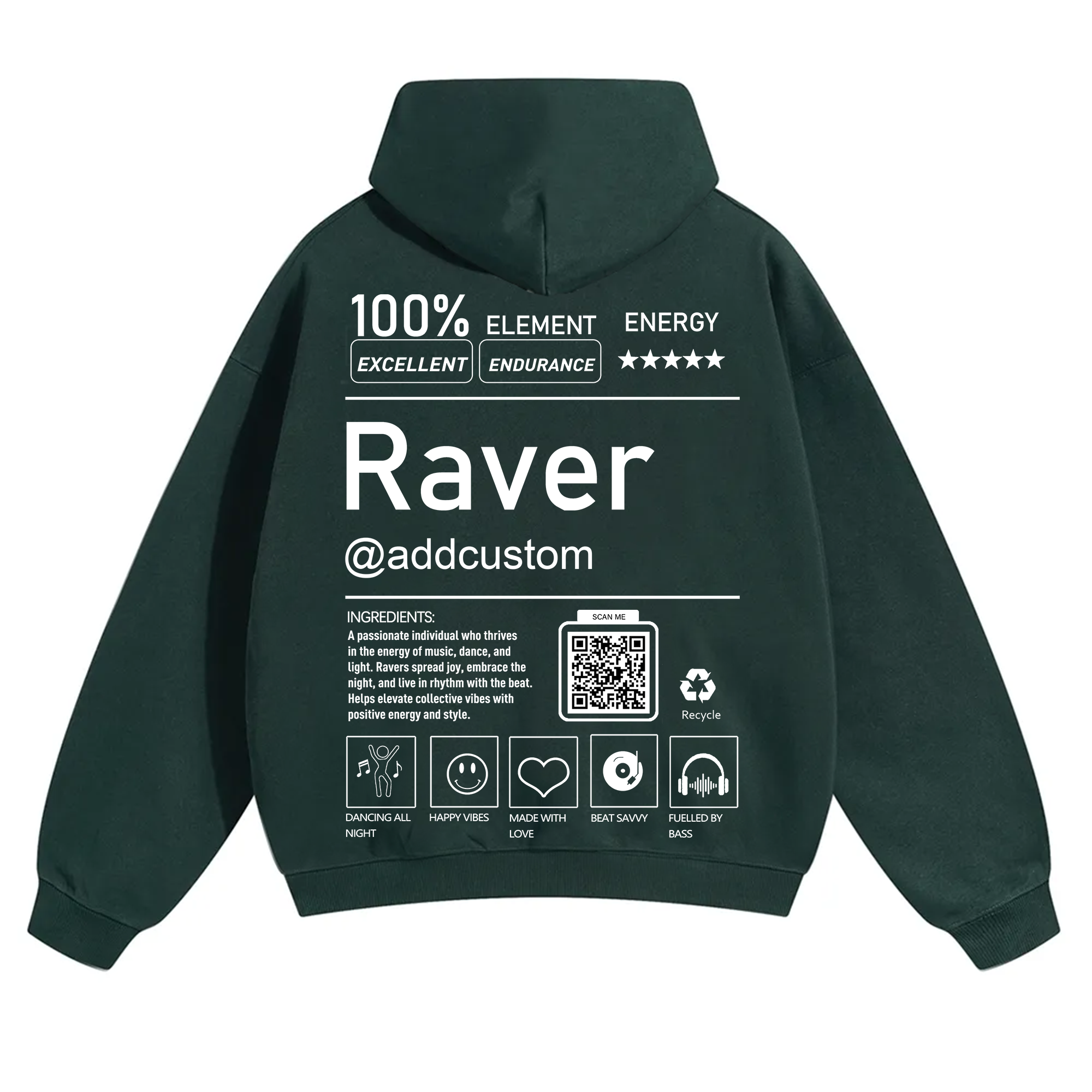 Addcustom QR Code Raver Solid Color Hoodie wearishow