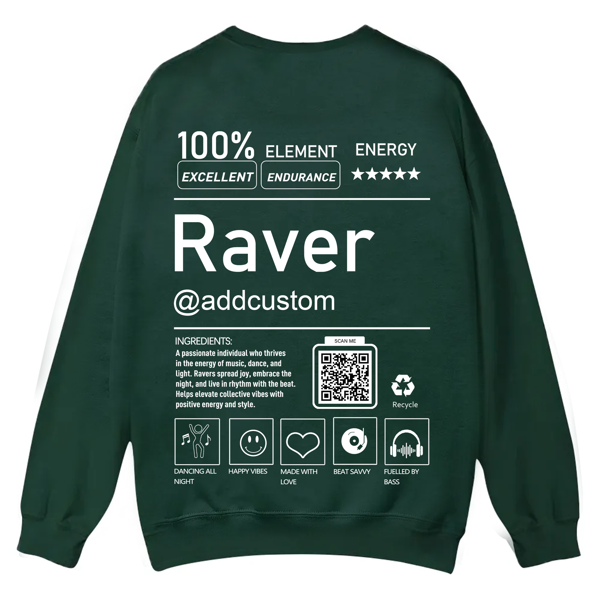 Addcustom QR Code Raver Casual Crewneck Sweatshirt wearishow