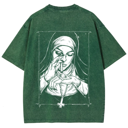 Unisex Vintage Washed  Evil Nun art t-Shirt