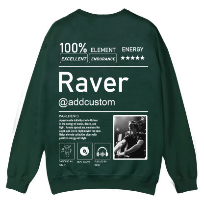 Addcustom  Photo Raver Casual Crewneck Sweatshirt wearishow