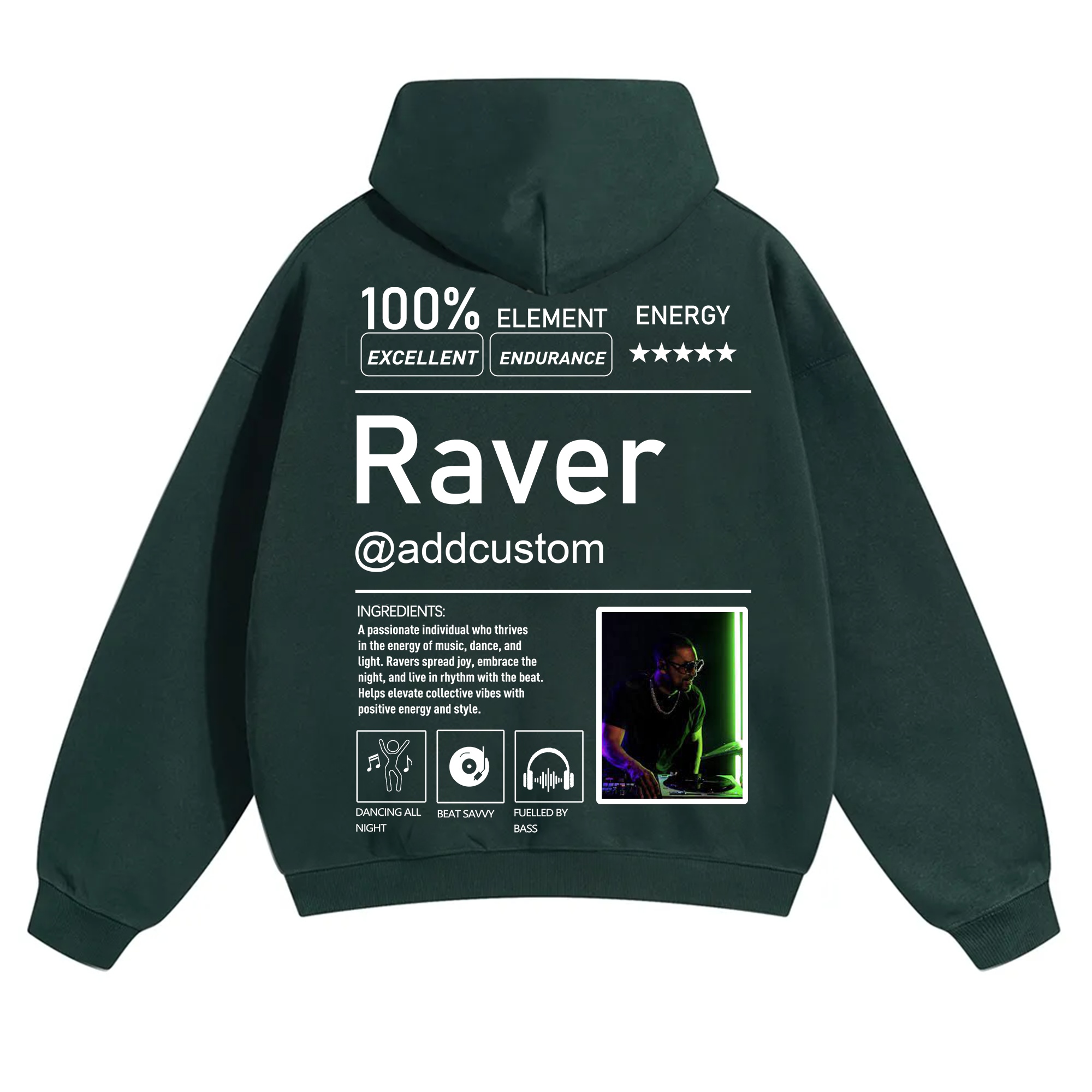 Addcustom Photo Raver Solid Color Hoodie wearishow