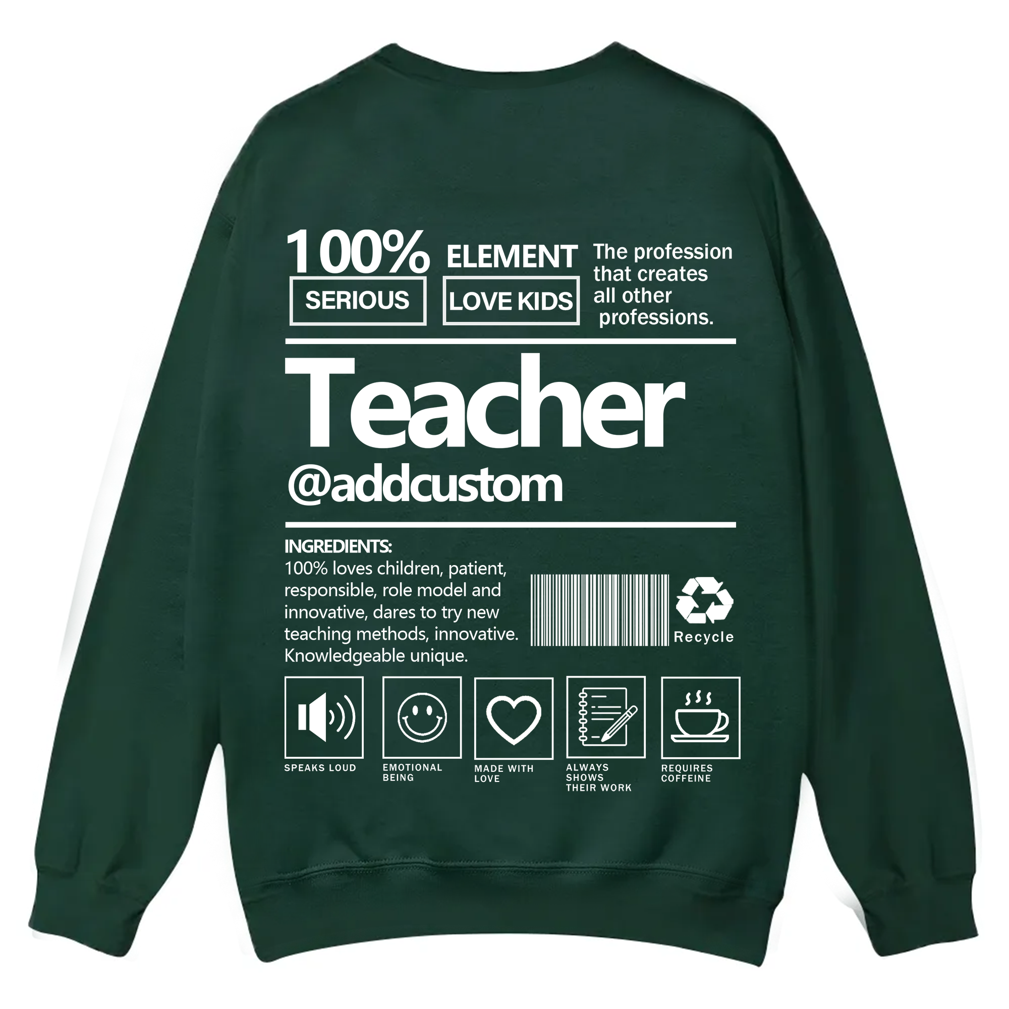 Teacher Addcustom Casual Crewneck Sweatshirt wearishow