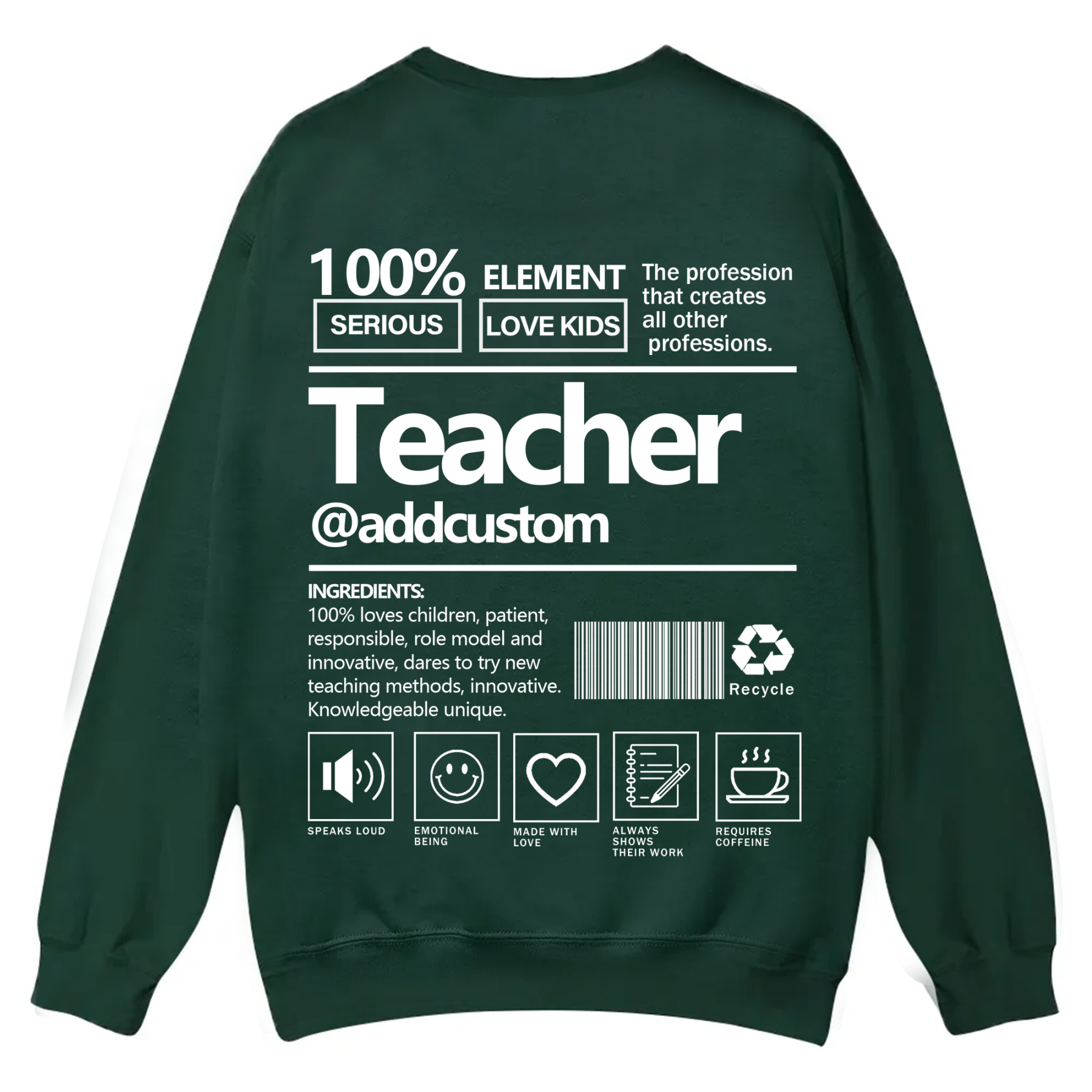 Teacher Addcustom Casual Crewneck Sweatshirt wearishow