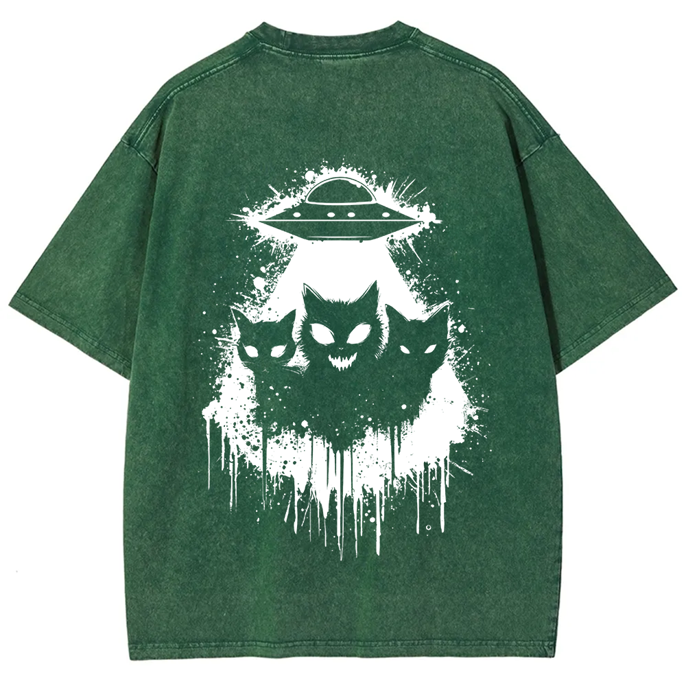 Unisex Vintage Black Cats Cat Face UFO On t-Shirt
