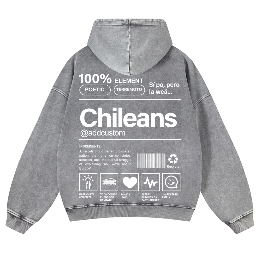 Chileans Addcustom Unisex Fit  Washed Hoodie wearishow