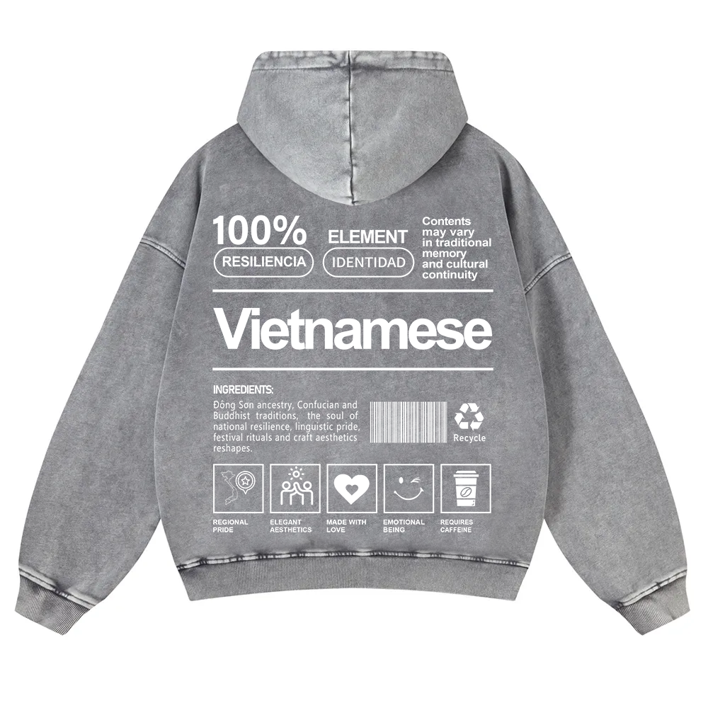 Vietnamese Unisex Fit  Washed Hoodie wearishow