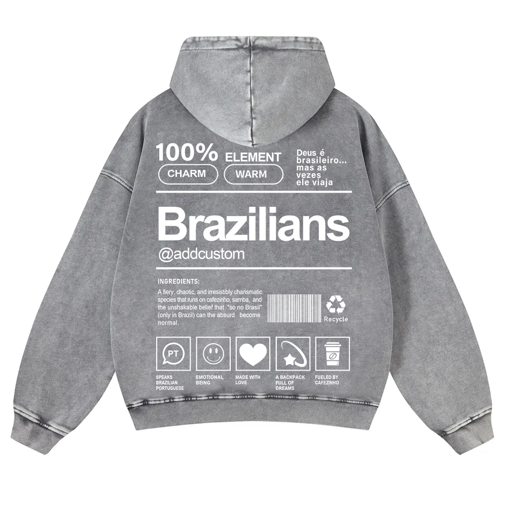 Brazilians Addcustom Unisex Fit  Washed Hoodie wearishow