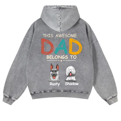 This Awesome Mom/Dad Belongs To - Personalized Custom Unisex Washed Hoodie