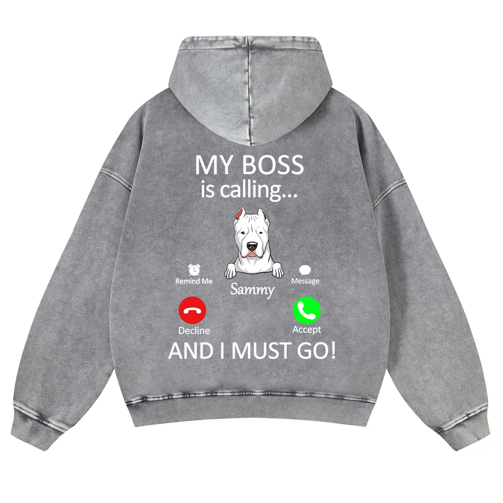 Dog Boss Calling - Personalized Custom Unisex Washed Hoodie wearishow