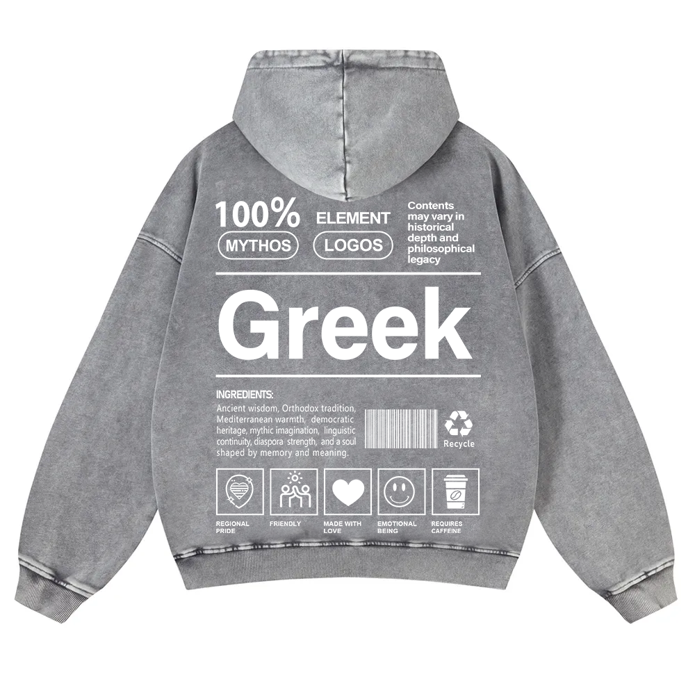 Greek Unisex Fit  Washed Hoodie wearishow
