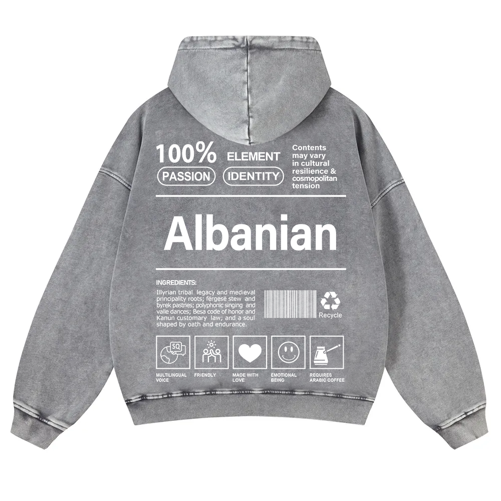 Albanian Unisex Fit  Washed Hoodie wearishow