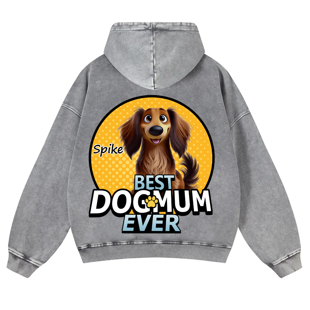 Best Dog Mom For Furry Kid - Personalized Custom Unisex Washed Hoodie wearishow