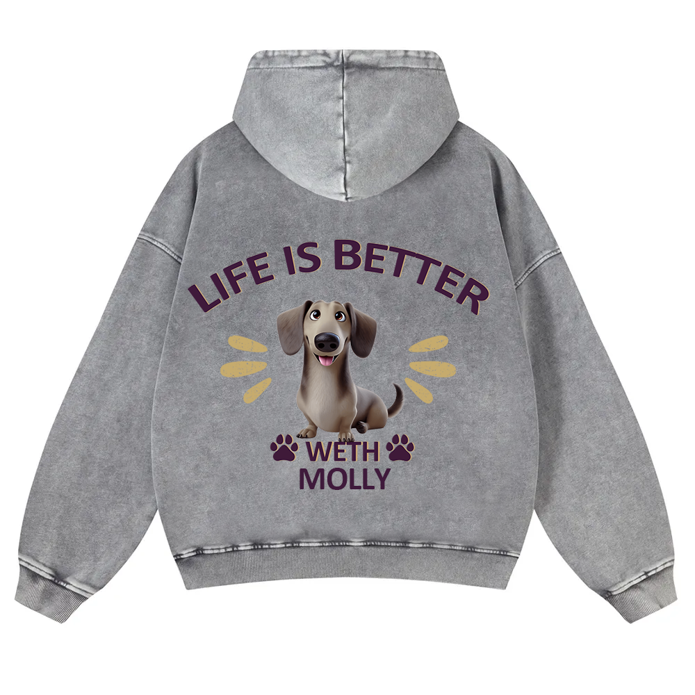 Better Life With My Dog - Personalized Custom Unisex Washed Hoodie wearishow