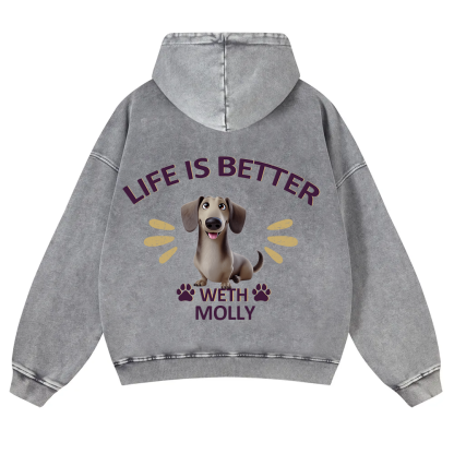 Better Life With My Dog - Personalized Custom Unisex Washed Hoodie wearishow