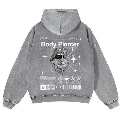 Body Piercer Casual Washed Hoodie wearishow