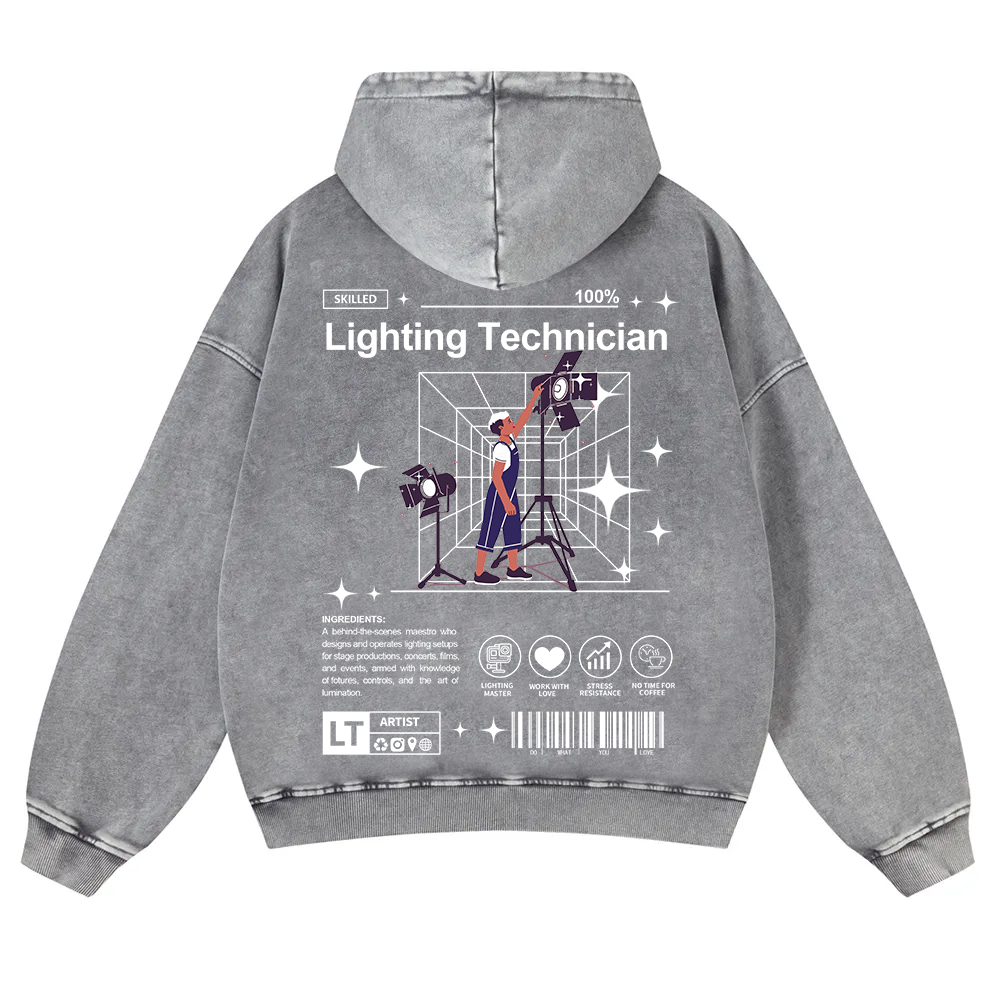 Lighting Technician Washed Hoodie wearishow