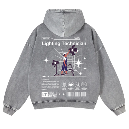 Lighting Technician Washed Hoodie wearishow
