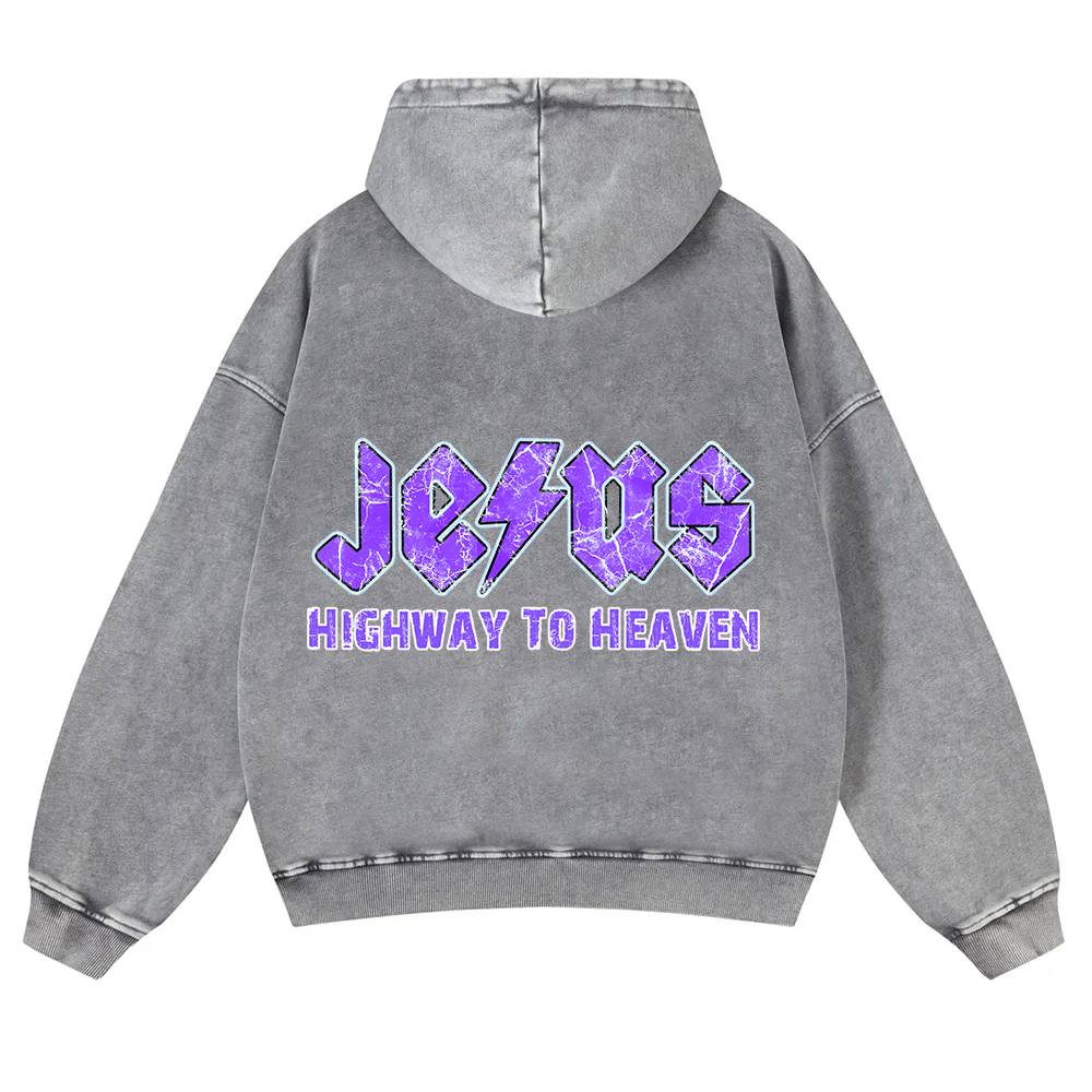 Jesus Highway To Heaven Washed Hoodie wearishow