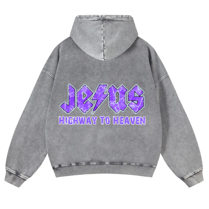 Jesus Highway To Heaven Washed Hoodie wearishow