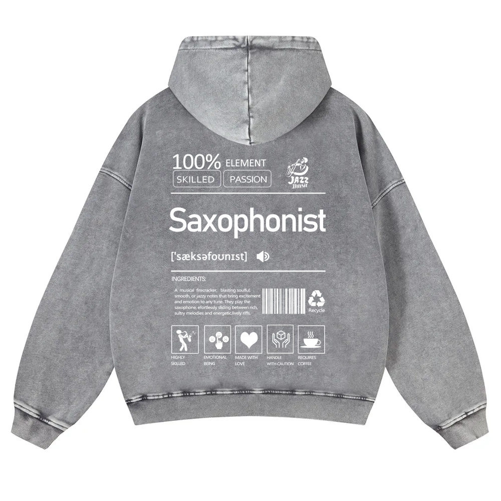Saxophonist Unisex Casual Washed Hoodie wearishow