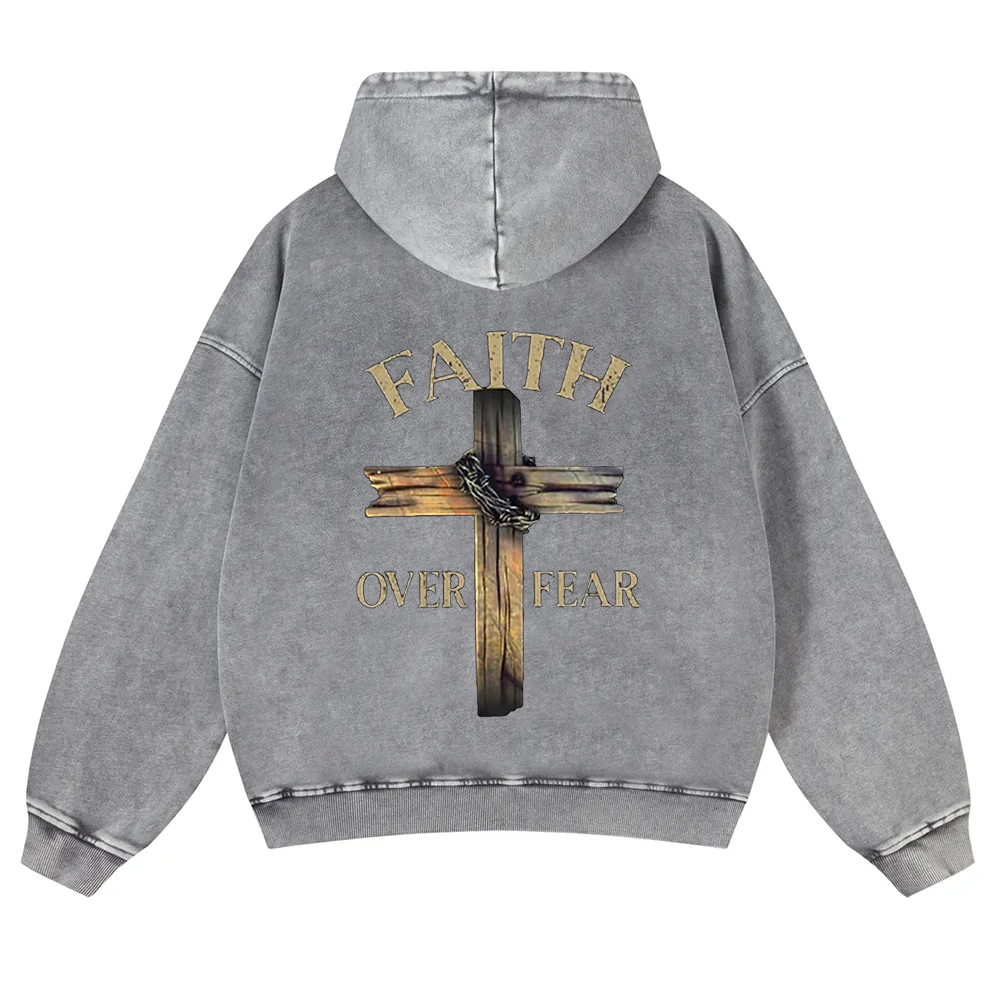 Faith Over Fear Cross  Washed Hoodie wearishow
