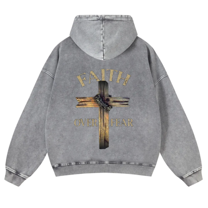 Faith Over Fear Cross  Washed Hoodie wearishow
