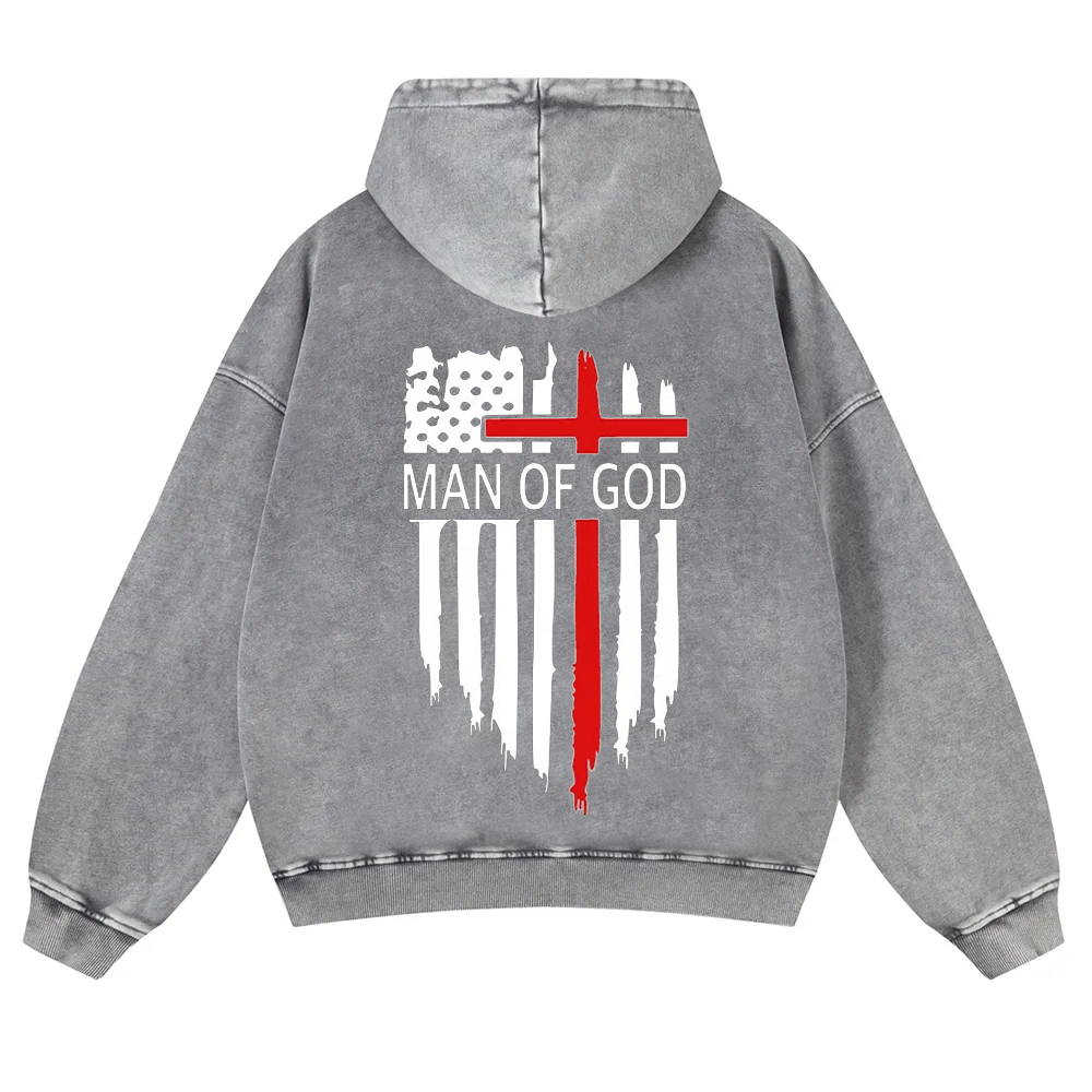 Man Of God Chrsitian Washed Hoodie wearishow