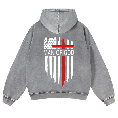 Man Of God Chrsitian Washed Hoodie wearishow