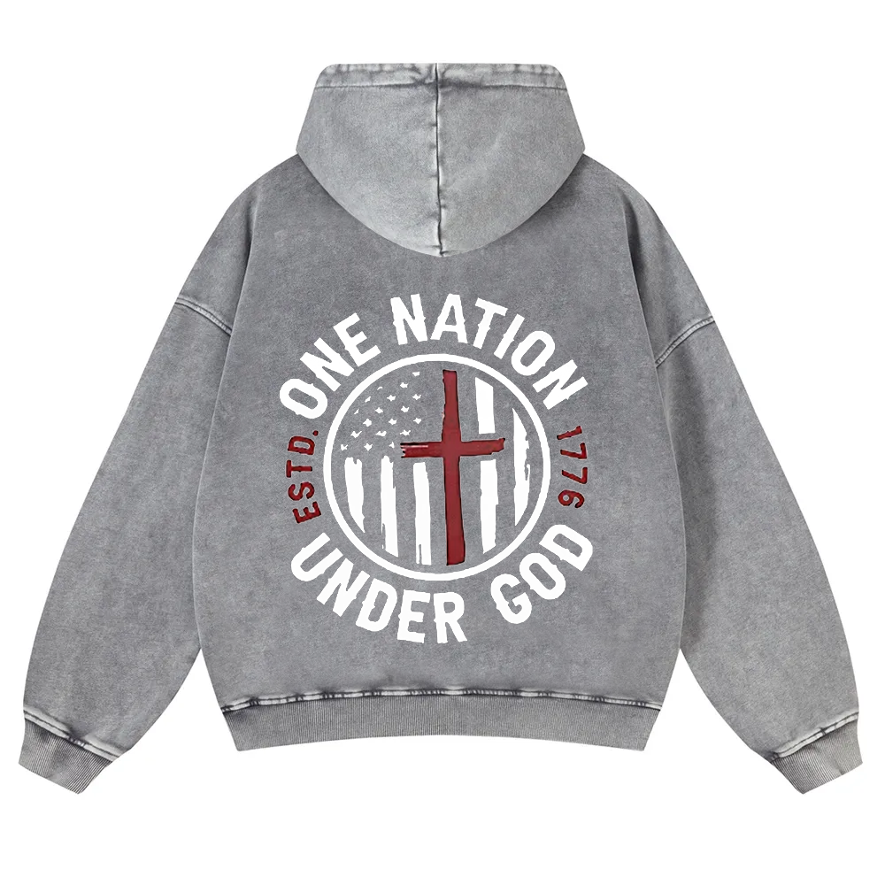 One Nation Under God ESTD 1776 Washed Hoodie wearishow
