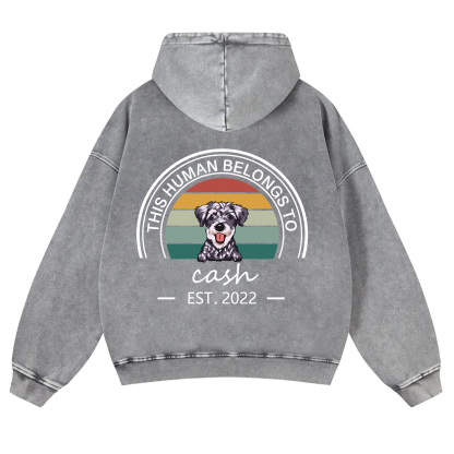 This Human Belongs To 3 - Personalized Custom Unisex Washed Hoodie