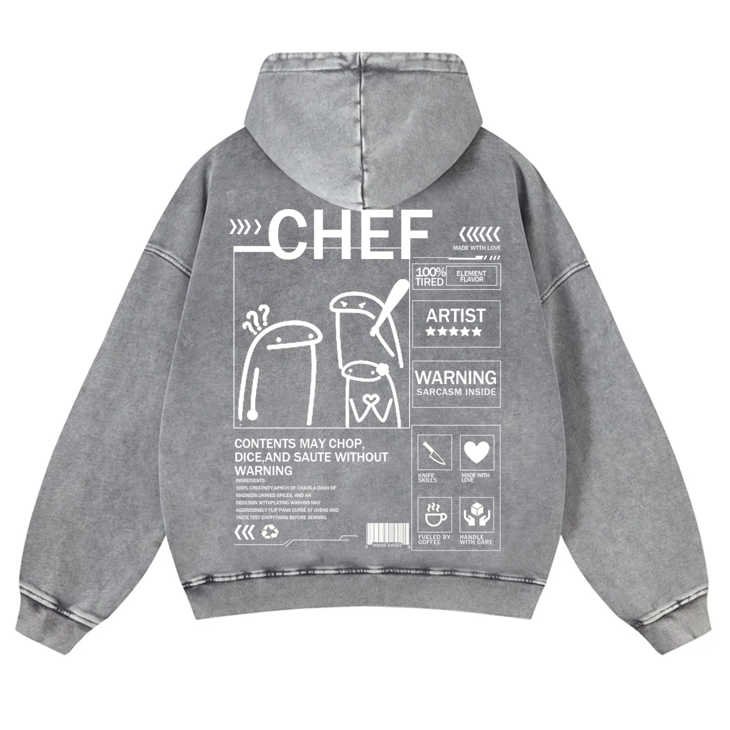 Chef Solid Color Unisex Washed Hoodie