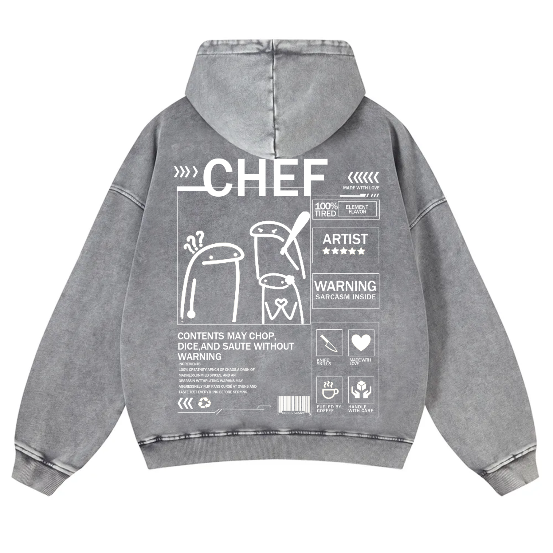 Chef Solid Color Unisex Washed Hoodie
