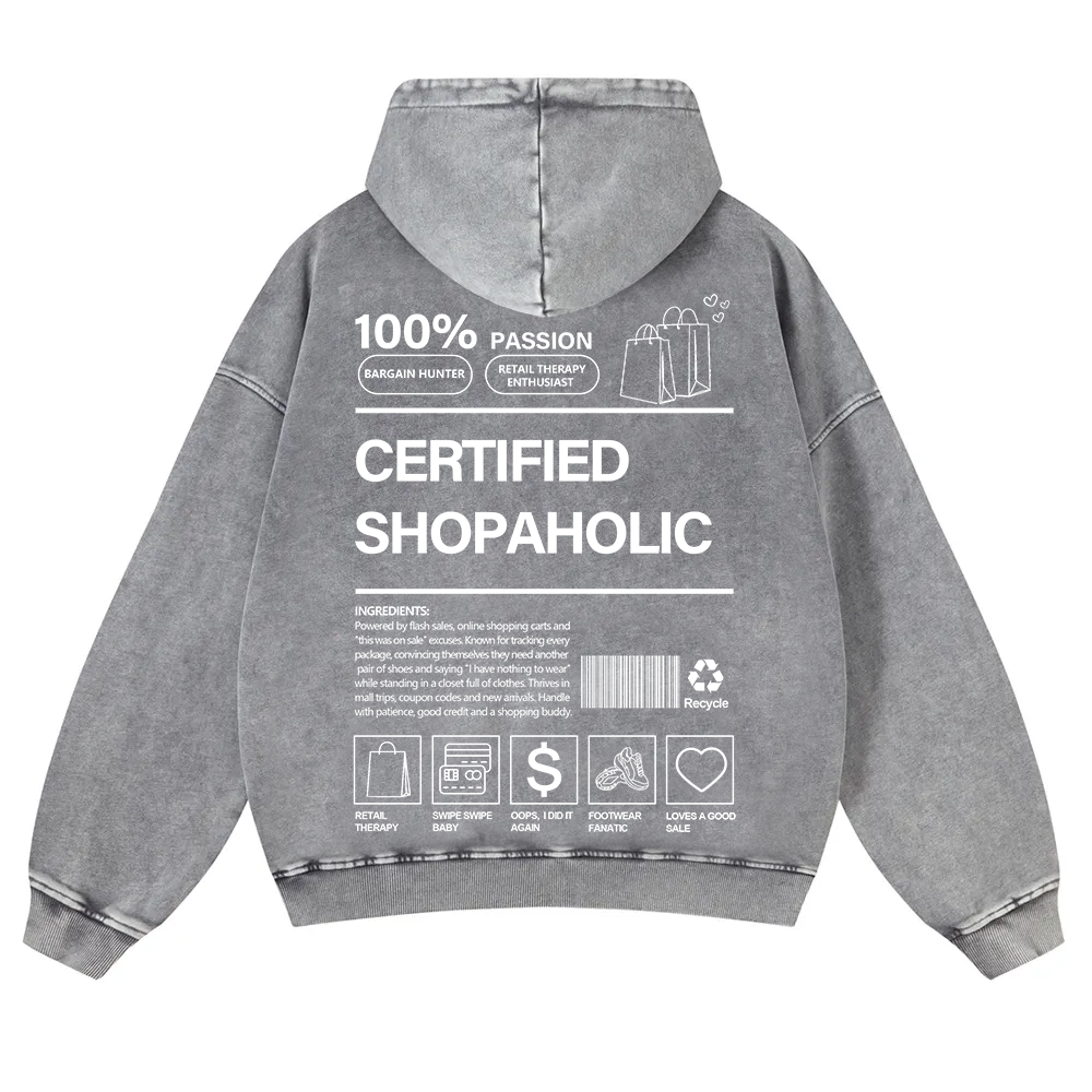 Certified Shopaholic Washed Hoodie wearishow