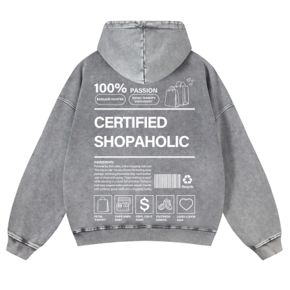 Certified Shopaholic Washed Hoodie wearishow
