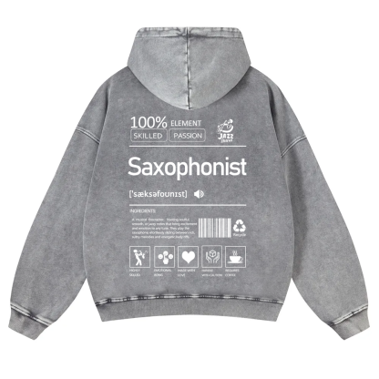 Saxophonist Unisex Casual Washed Hoodie wearishow