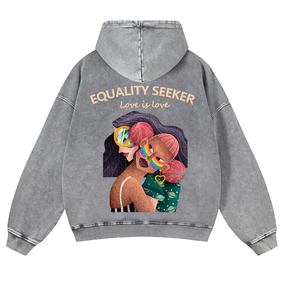 Equality Seeker Love Is Love Casual Washed Hoodie wearishow