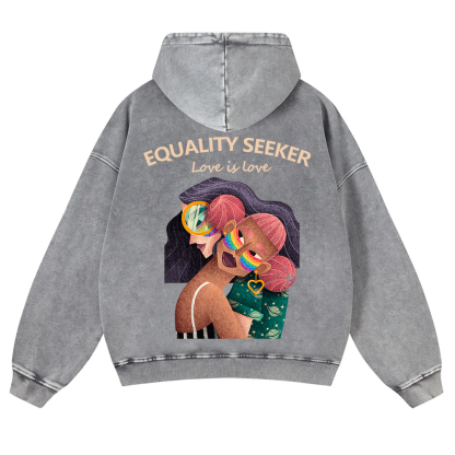Equality Seeker Love Is Love Casual Washed Hoodie wearishow