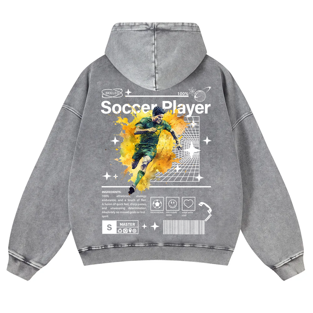 Soccer Player Casual Washed Hoodie wearishow