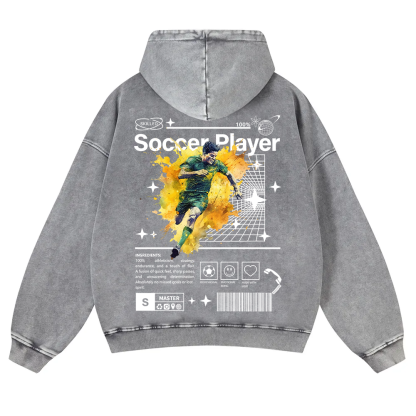 Soccer Player Casual Washed Hoodie wearishow